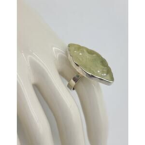 Vintage 925 Sterling Silver 1940's Chinese Carved Jade Ring Size 5.5